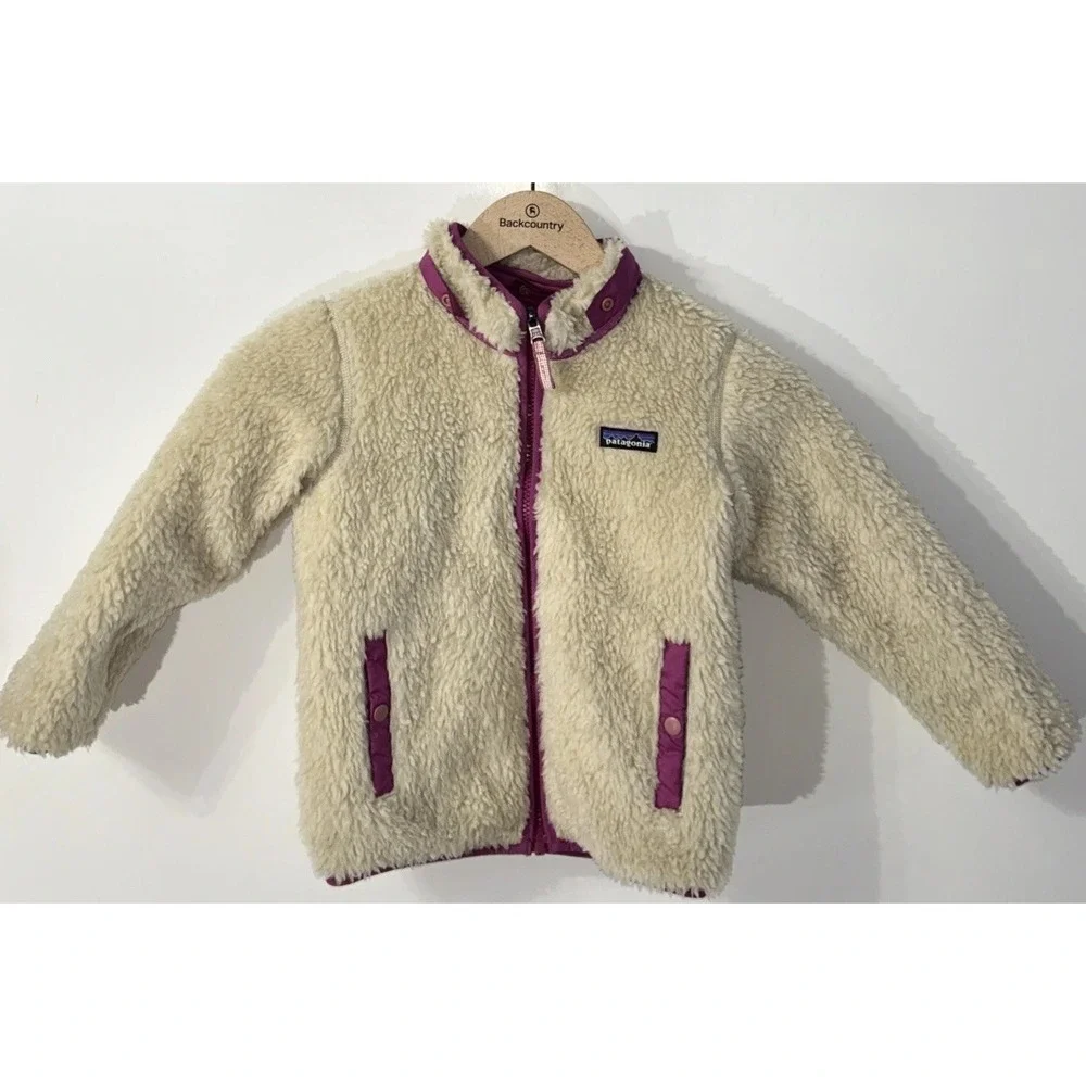 Girls Patagonia Reversible Tribbles  Full Zip Jacket Kids 61160 Sz 5 5T Sherpa
